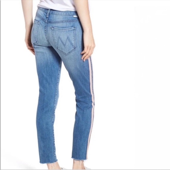Mother The Looker Ankle Fray Thunderstruck Racer Pink Stripe Skinny Jeans 25 - Picture 2 of 10